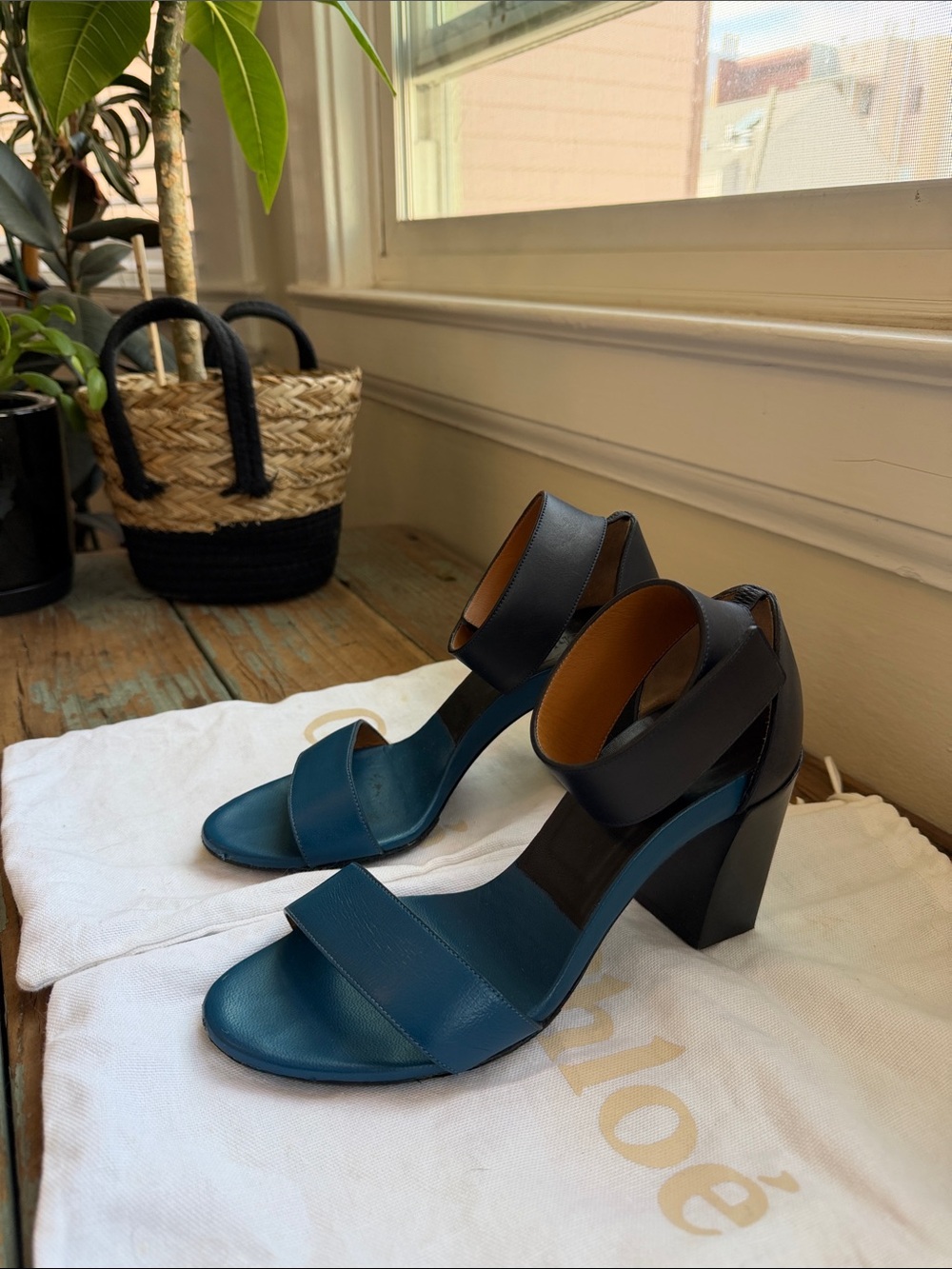 Chloe Blue & Black Block Heel Sandals